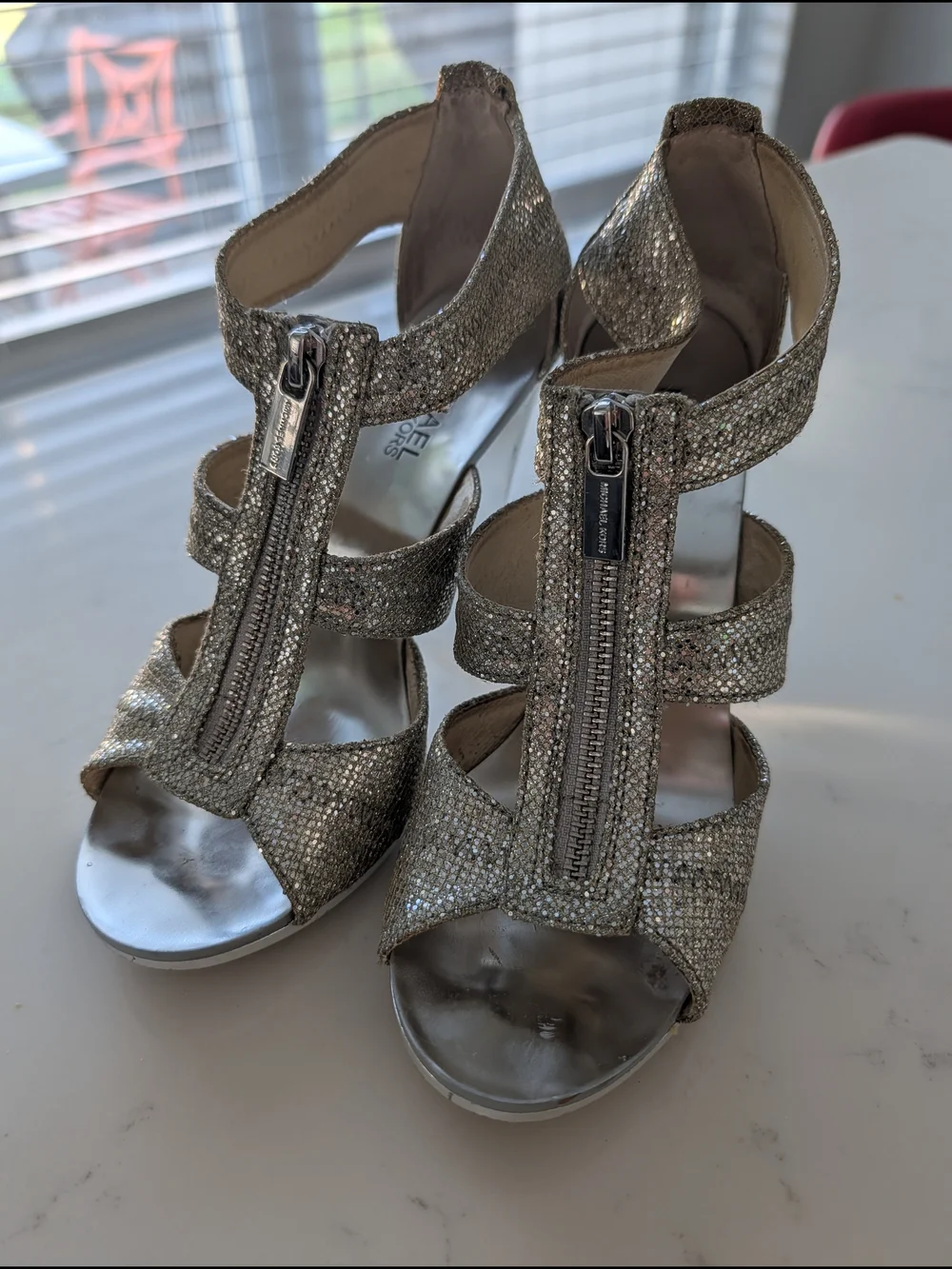 Silver And Gold Metallic Strappy High Heel Sandals - Picture 4 of 12